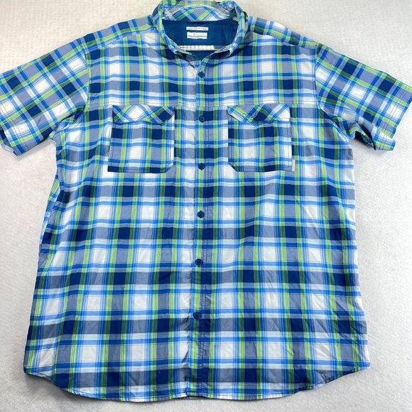 NWOT COLUMBIA Mens XXL Blue Plaid Omni Shield Vented Short Sleeve Fishing Shirt - Picture 2 of 11